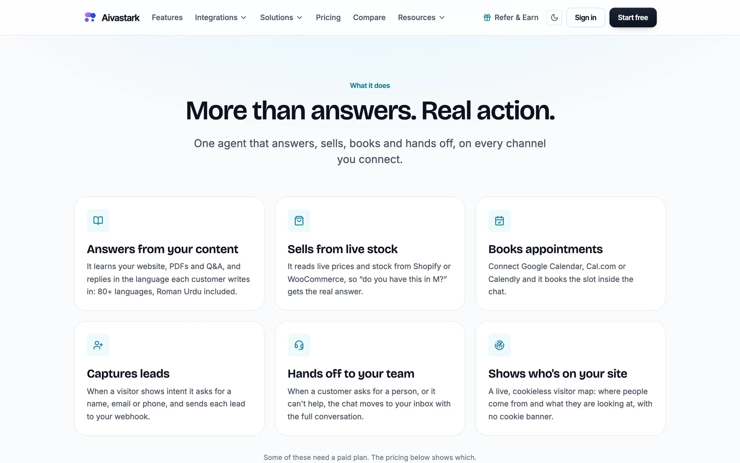 Aivastark: more than answers, real action: stock, bookings, leads, handoff.
