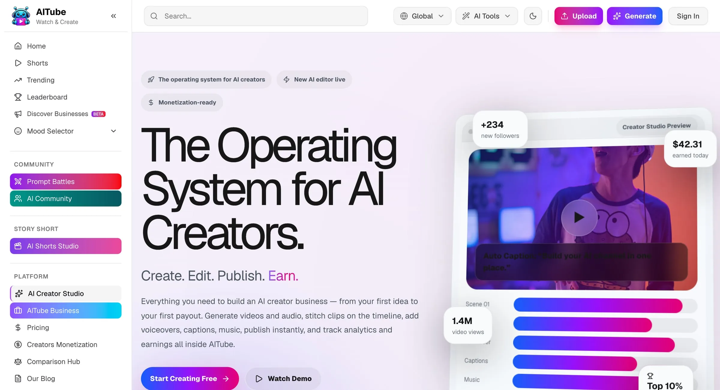 AITube AI Studio: the operating system for AI creators.