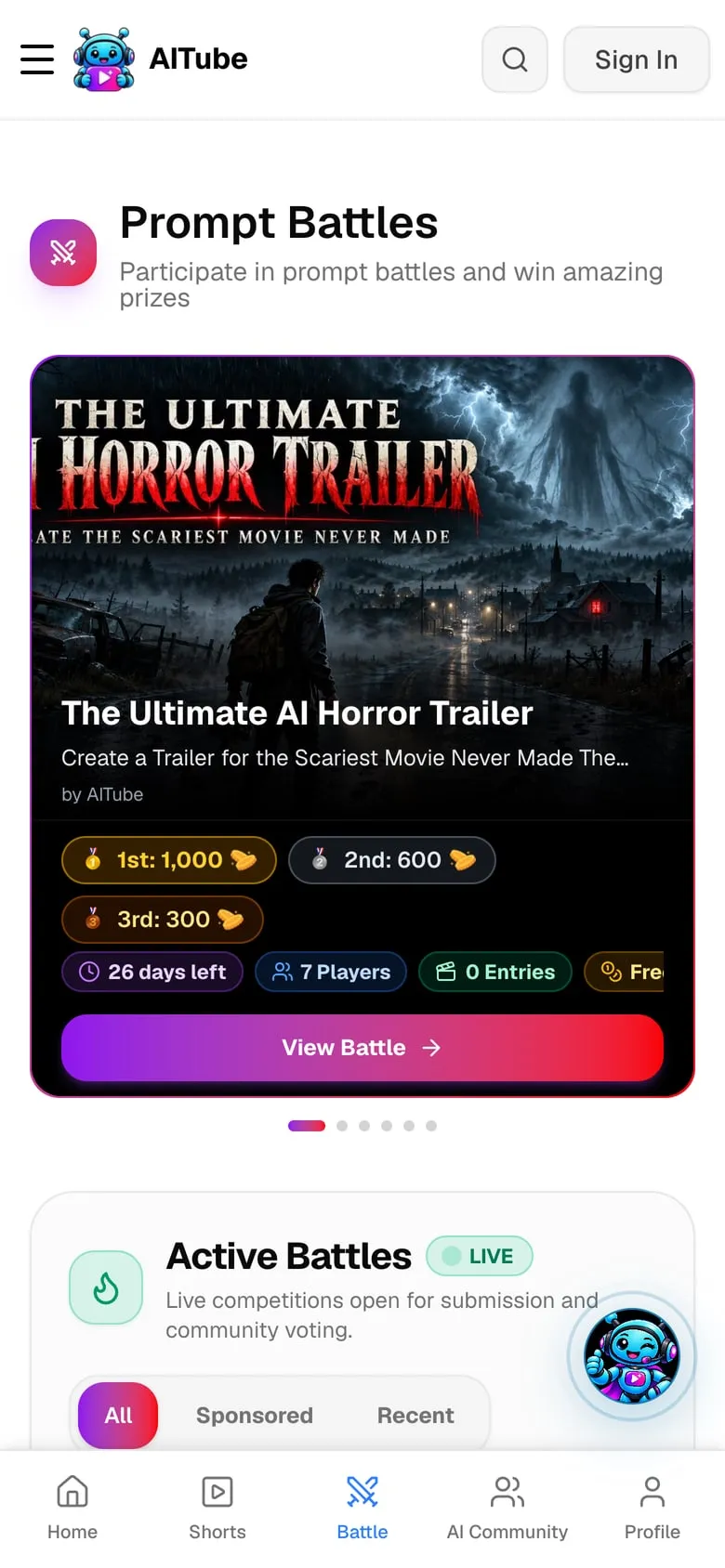 AITube Prompt Battles on a phone.